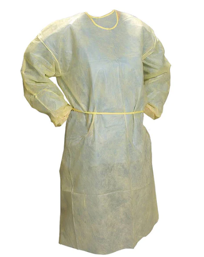 AlphaProTech Gown, Yellow, Isolation, w/Banded Collar, Elastic Wrist, Tie Closure, XL