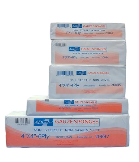 ADI Medical Gauze Sponge, Woven, 3" x 3", 8-Ply, Folded, Non-Sterile, 200/bx, 20 bx/cs