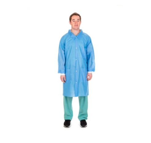 Cardinal Health Lab Coat, Disposable, SMS, Traditional Collar, Knit Cuff, 3X-Large, Blue