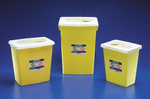 Sharps Container, 8 Gal, Yellow, Sliding Lid, 6" Round Opening, 17¾"H x 11"D x 15½"W
