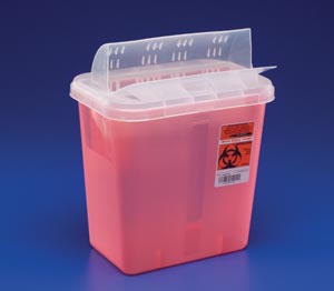 Sharps Container, Always-Open Lid, 5 Qt, Transparent Red, 11"H x 4¾"D x 10¾"W (15 cs/plt)