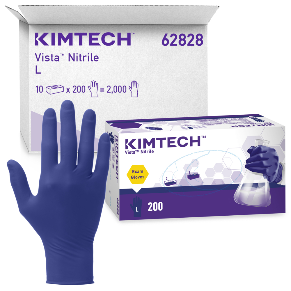 Kimtech™ Vista™ Exam Glove, Nitrile, Large, Beaded Cuff, Blue, 200/bx