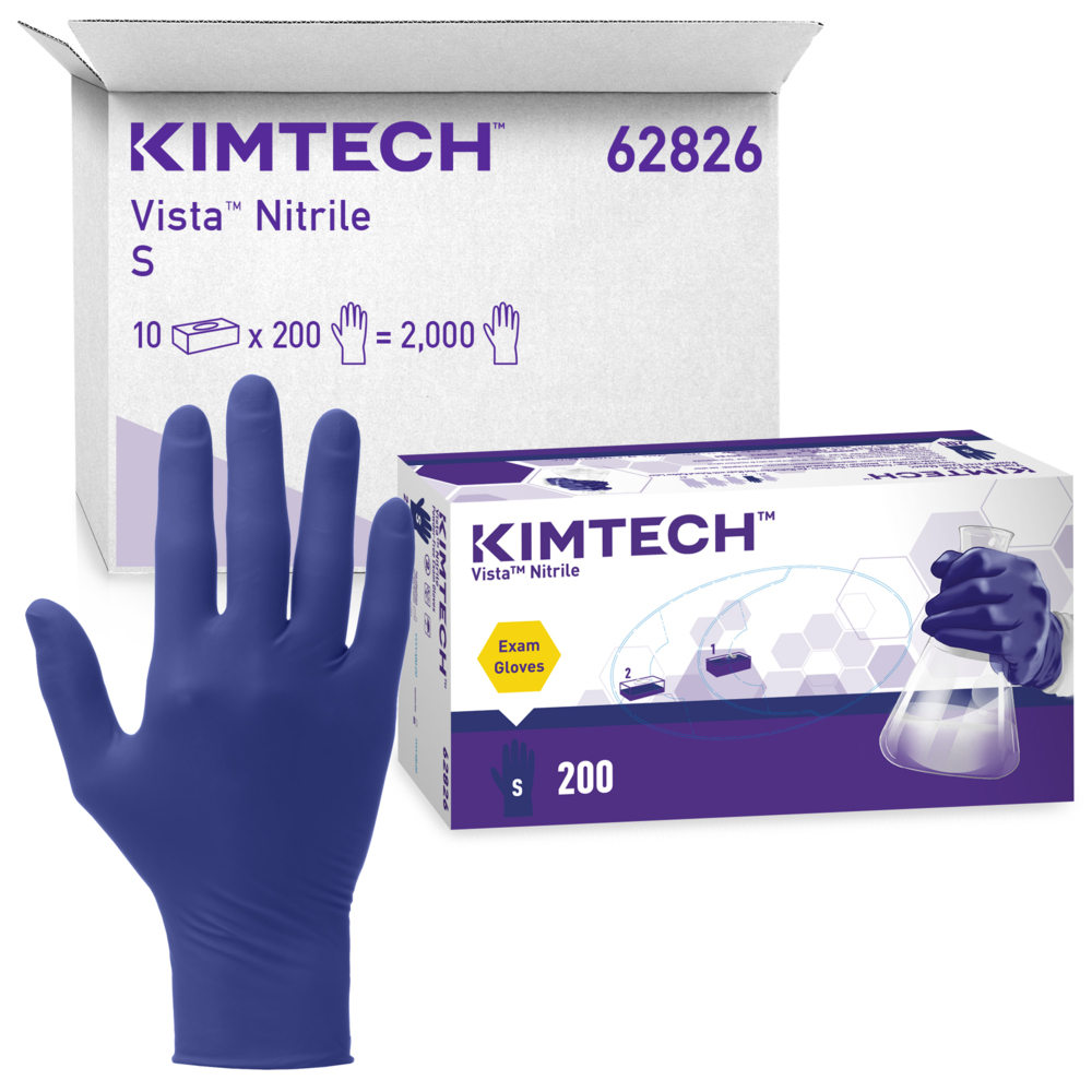 Kimtech™ Vista™ Exam Glove, Nitrile, Small, Beaded Cuff, Blue, 200/bx
