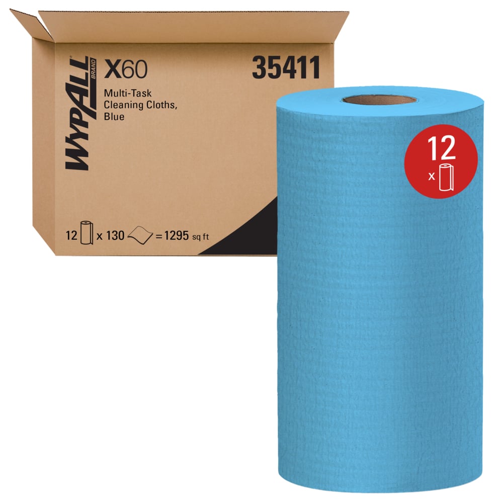 Wiper X60, 9.8" x 13.4", Blue, 130 sheets/rl, 12 rl/cs (24 cs/plt)