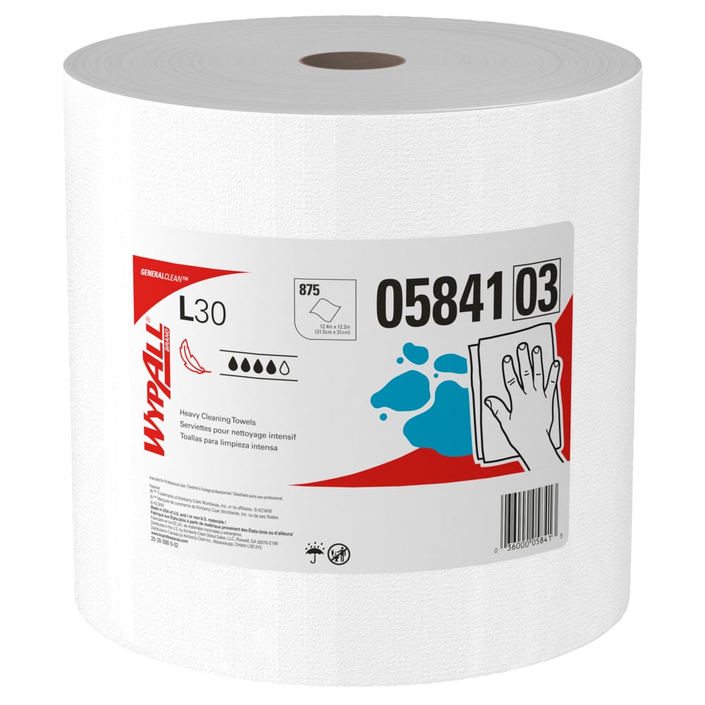 WYPALL L30, DRC Strong and Soft Wipes, White, Pop-Up, 875 sheets/rl, 1 rl/cs