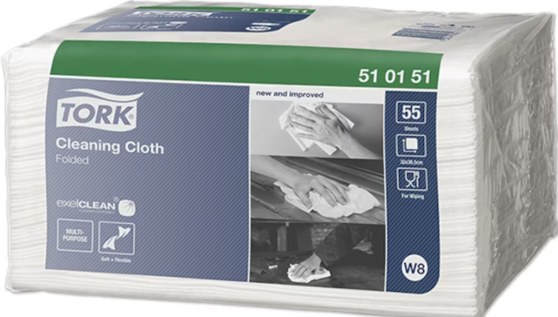 Cleaning Cloth, Disposable, 15.2" x 12.6", Nonwoven, White, 55/pk, 8 pk/cs