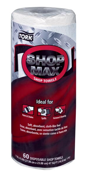 ShopMax Wiper, Roll Towel, Advanced, White, 1-Ply, 47ft, 11" x 4.2", 60 sht/rl, 30 rl/cs