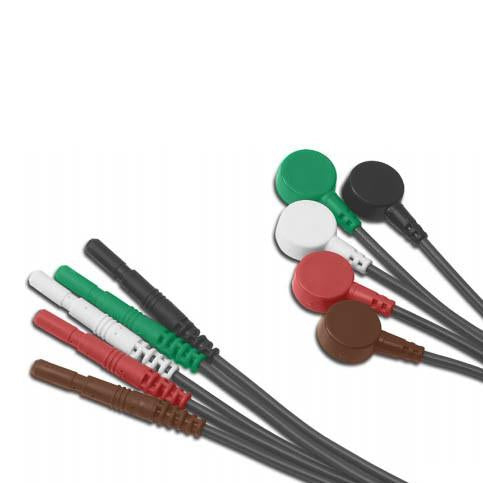 Conmed 24 inch R Series Snap Safety Leadwire, White/Green/Red/Brown/Black, 5/Pack