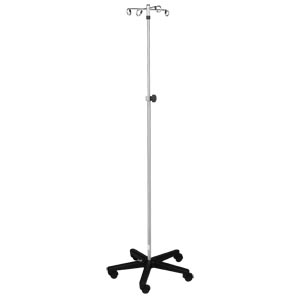 IV Stand, Washable Cart, 4 Hook Ram's Horn, 5 Leg Base On Unhooded Washable Casters