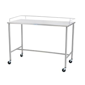 Sawyer Instrument Table 30"W x 34"H x 26"D On 3" Casters, Brake, 3 Sided Guardrail