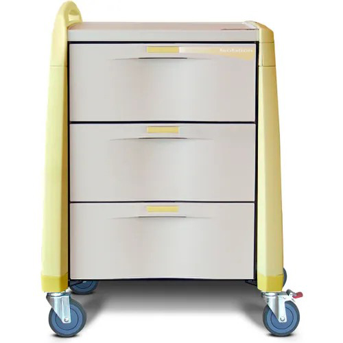 Capsa Avalo Intermediate Isolation Medical Cart with (3) 10 inch Drawers, Extreme Yellow