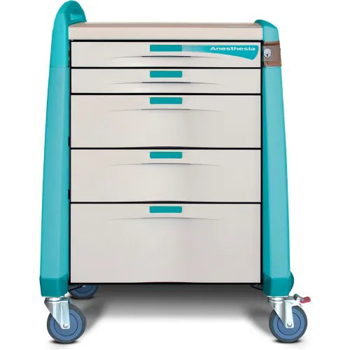 Capsa Avalo Key Lock Intermediate Anesthesia Medical Cart with (2) 3 inch/(2) 6 inch/(1) 10 inch Drawers, Green