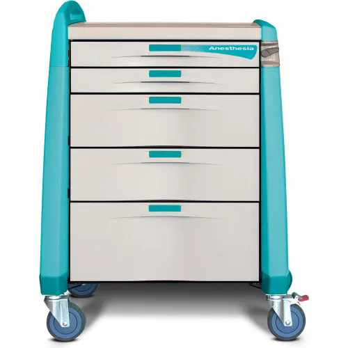 Capsa Avalo Electronic Lock Intermediate Anesthesia Medical Cart with (2) 3 inch/(2) 6 inch/(1) 10 inch Drawers, Green