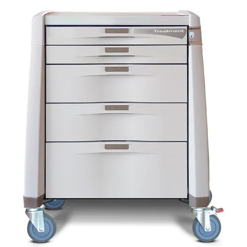 Capsa Avalo Electronic Lock Intermediate Procedure/Treatment Medical Cart with (2) 3 inch/(2) 6 inch/(1) 10 inch Drawers, Light Creme and Dark Creme