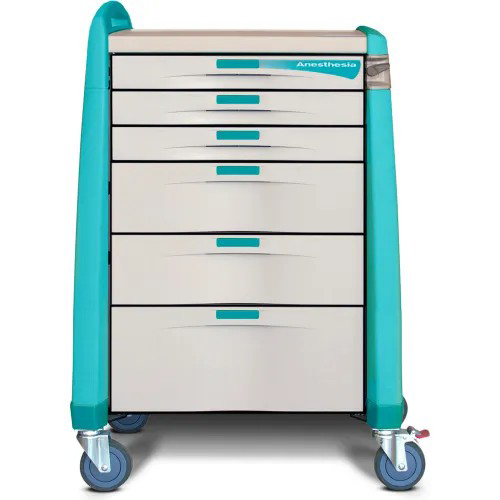 Capsa Avalo Electronic Lock Standard Anesthesia Medical Cart with (3) 3 inch/(2) 6 inch/(1) 10 inch Drawers, Green