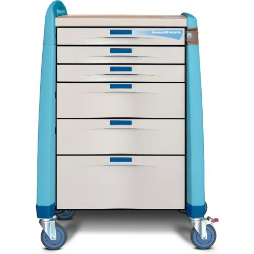 Capsa Avalo Auto Lock Standard Anesthesia Medical Cart with (3) 3 inch/(2) 6 inch/(1) 10 inch Drawers, Blue