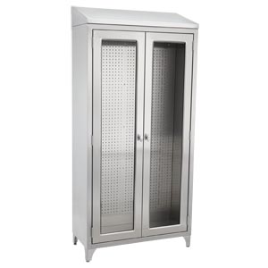 Walter Cabinet 47 5/8"W x 76"H x 16"D, Glides, Stainless Steel Pegboard