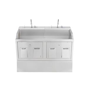 Lodi Scrub Sink, (2) Place, Pedestal Mounted, Knee Action Control, Infrared Water Control