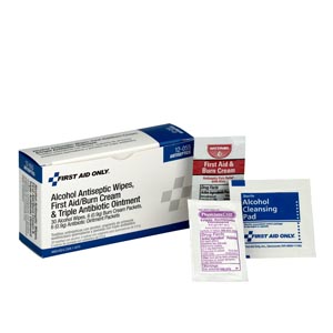 Antiseptic Pack, Includes: (30) Alcohol Wipes, (6) Burn Cream, and 6 Antibiotic