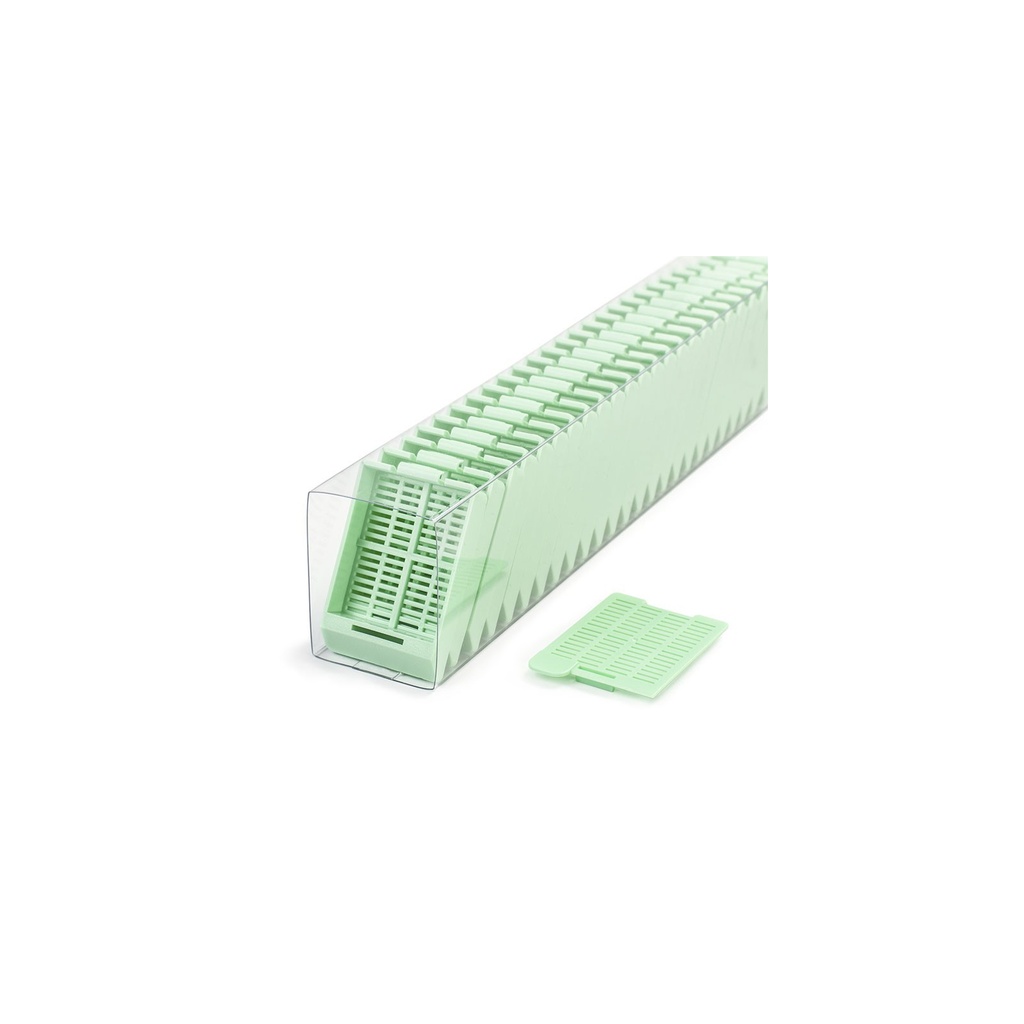 Swingsette Tissue Cassette, Quickload Sleeve, 45° Angle, Acetal, Green, Bulk, 750/cs