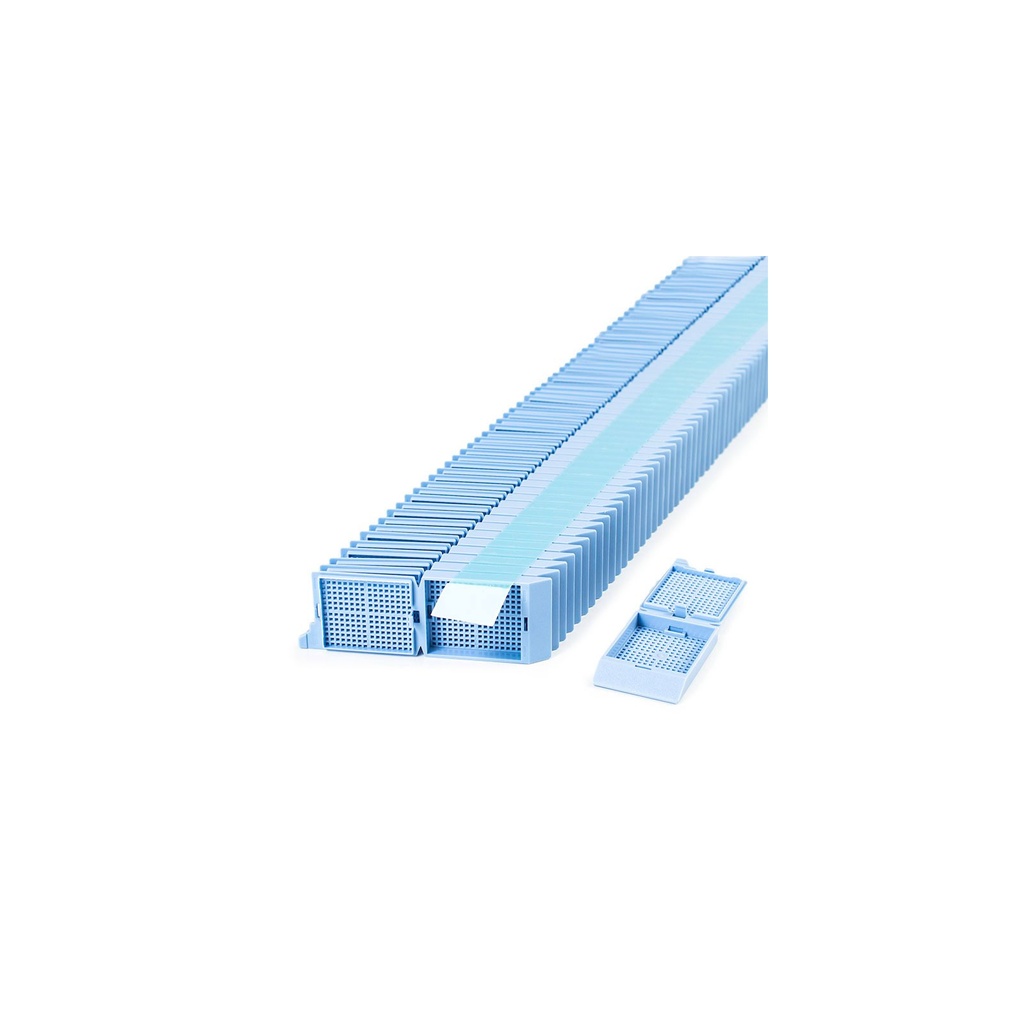 Unisette Biopsy Cassette, Quickload 35° Angle Stack (Taped), Acetal, Blue, Bulk, 1000/cs