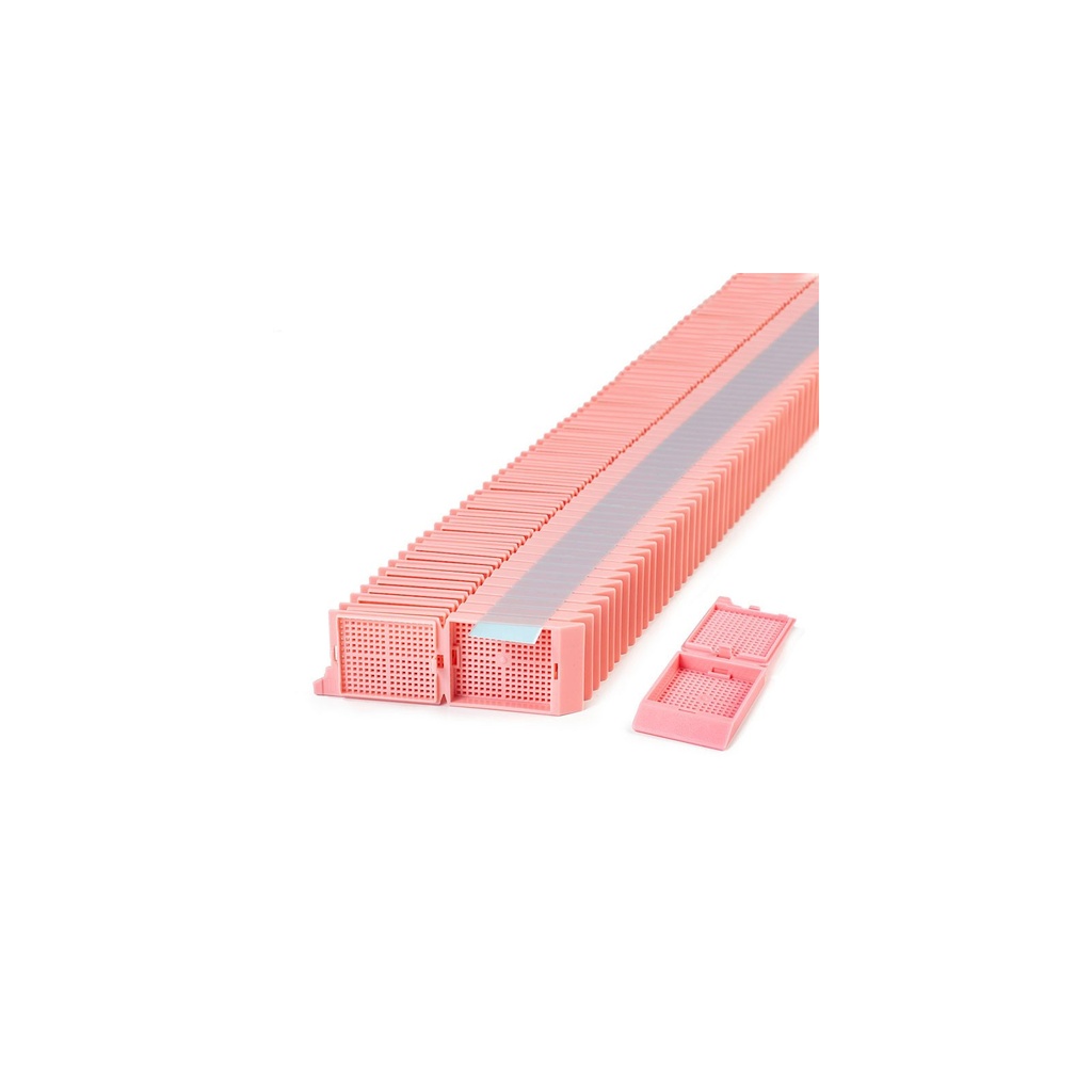 Unisette Biopsy Cassette, Quickload 35° Angle Stack (Taped), Acetal, Pink, Bulk, 1000/cs