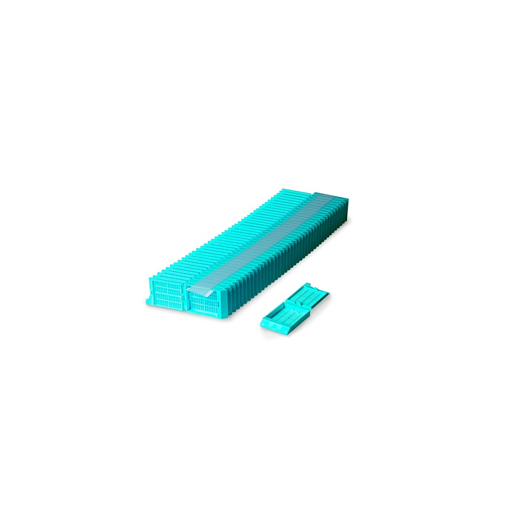 Unisette Tissue Cassette, Quickload 45° Angle Stack (Taped), Acetal, Aqua, Bulk, 1000/cs