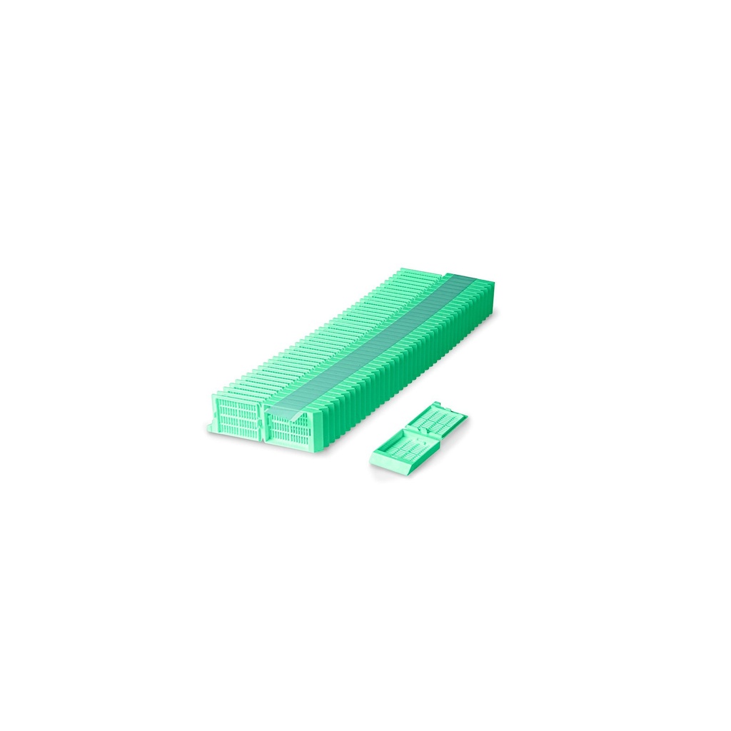 Unisette Tissue Cassette, Quickload 45° Angle Stack (Taped), Acetal, Green, Bulk, 1000/cs