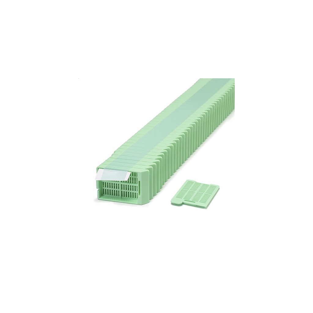 Swingsette Tissue Cassette, Quickload 45° Angle Stack (Taped), Acetal, Green, Bulk
