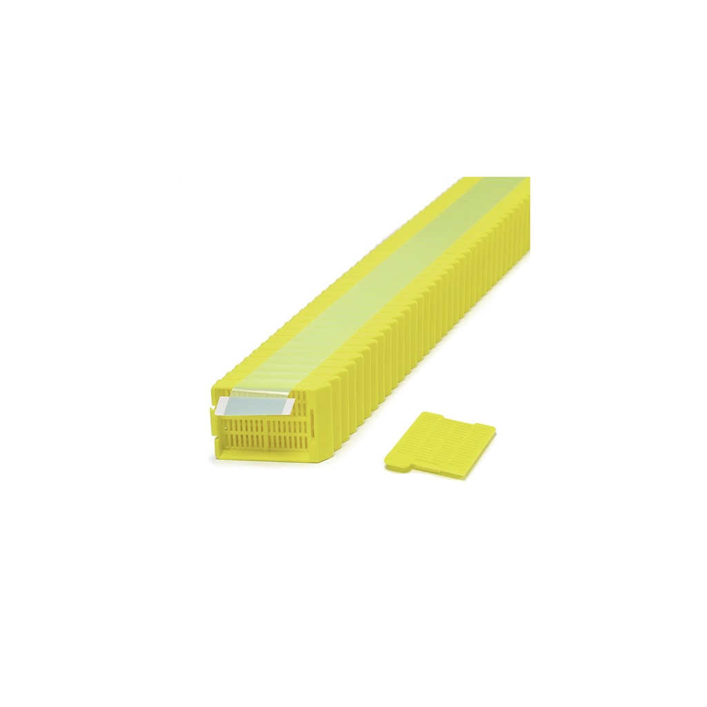 Swingsette Tissue Cassette, Quickload 45° Angle Stack (Taped), Acetal, Yellow, Bulk
