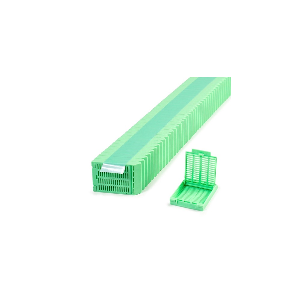 Slimsette Tissue Cassette, Quickload 45° Angle Stack (Taped), Acetal, Green, Bulk