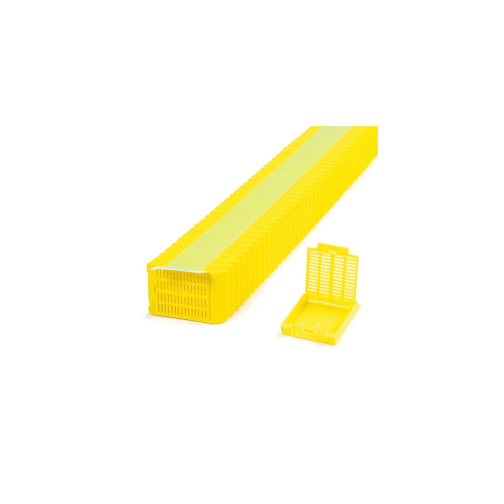 Slimsette Tissue Cassette, Quickload 45° Angle Stack (Taped), Acetal, Yellow, Bulk