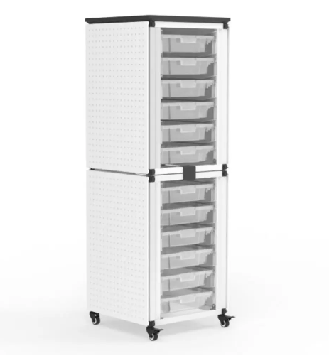 Storage Bin Cabinet, 2 Stacked Modules, Holds 12 small bins