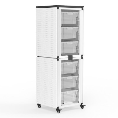 Storage Bin Cabinet, 2 Stacked Modules, Holds 6 large bins, 27x20x7