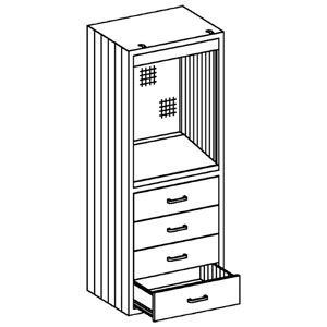 Equipment and Supplies Cabinet 24 1/8"W x 60"H x 18"D Console Cabinet, Sloped Writing Surface, White Porcelain, (4) Drawers