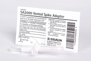 Vented Spike Adapter to Permit Connection of Non-Vented IV Spike to IV Bottle Requiring a Vent, Latex Free (LF), 50/cs