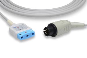 ECG Trunk Cable, 3 Leads, DIN Style Compatible w/ OEM: CB-71314, KCA016, CB-71316, KCA001, CB-71340, KCA004, 41340, KCA007