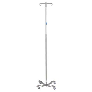 IV Stand, 2 Hook, Thumb Operated Slide Lock, 4 Leg, 21 1/4" Diameter Stainless Steel Low Center of Gravity Welded Base