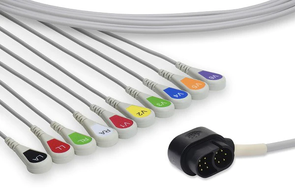 EKG Patient Cable, Direct Connect, 10 Leads Snap, 10.8ft, Compatible w/ OEM: Zoll Propaq MD X Series 8000-000896-01