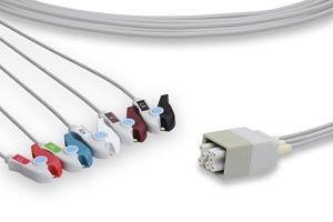 ECG Telemetry Leadwire, 5 Leads Pinch/Grabber, GE Healthcare > Marquette Compatible w/ OEM: 394111-005, 394111-011