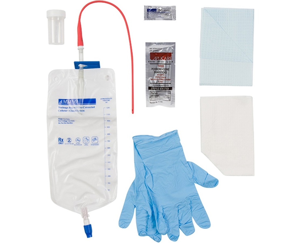 Preconnected Urethral Tray Kit, 1200ml Urine, 14FR PVC Catheter, PVP Swab Sticks, Latex-Free Catheter, 20/cs