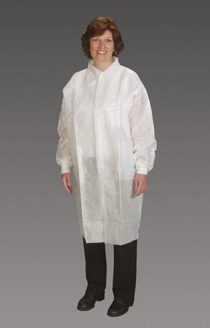 Critical Cover Lab Coats, Elastic Wrist, 3 Pockets, Snaps, White, L-XL