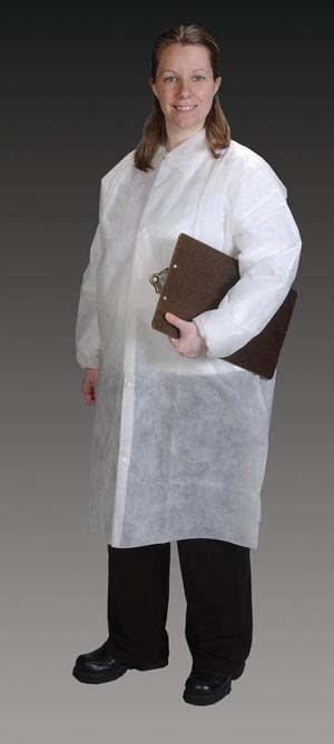 Critical Cover Lab Coats, Elastic Wrist, No Pockets, Snap, White, XXX-Large
