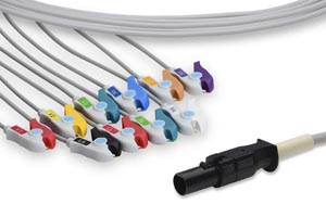 Direct-Connect EKG Cable, 10 Leads, Clip, 580cm, Mortara > Quinton Compatible w/ OEM: KKB010, 60-00184-01