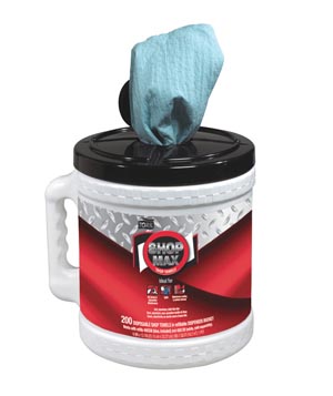 ShopMax Wiper, Centerfeed Dry Wipe Bucket, Advanced, Blue, 1-Ply, 218.33ft, 200 sht/bucket, 2 bucket/cs