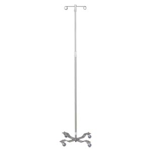 IV Stand, 2 Hook, Twist Lock, 4 Leg, 21 1/4" Diameter Stainless Steel Low Center of Gravity Welded Base