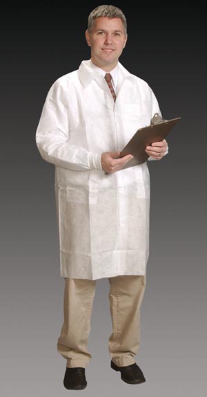 Critical Cover® Lab Coats, Tapered Collar, Knit Cuff, 3 Pockets, Snap Close, White, XXX-Large, 30/cs