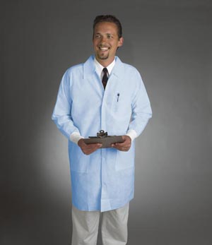 Critical Cover® Lab Coats, Tapered Collar, Knit Cuff, 3 Pockets, Snap Close, Blue, XXX-Large, 30/cs