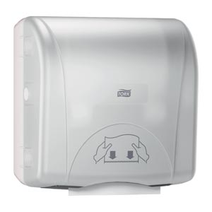 Hand Towel Roll Dispenser, Mechanical, Mini, Universal, White, H76, Plastic, 12.5" x 11.8" x 7.5"