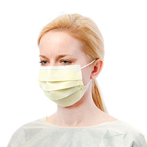 Procedure Mask, Polypropylene Outer-Facing/Tissue Inner-Facing, Earloops, Yellow, 50/bx, 10 bx/cs
